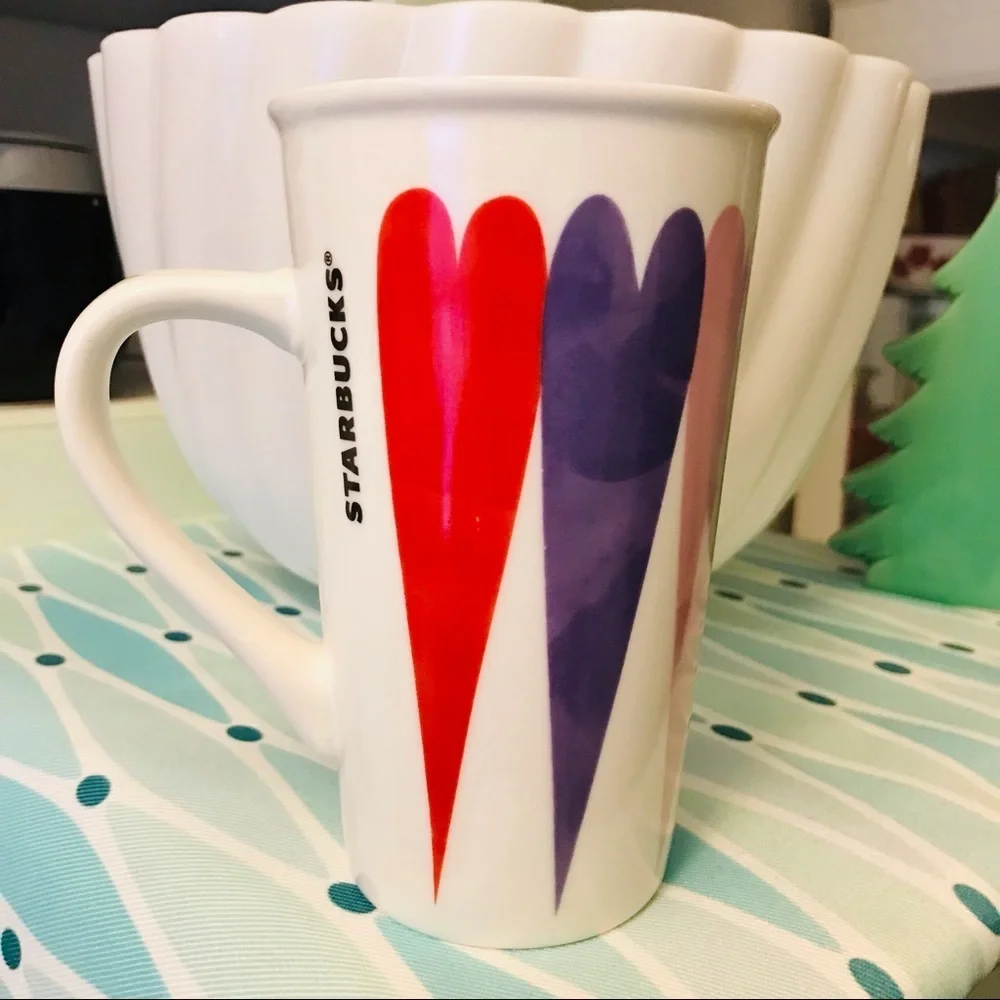 Starbucks 2017 Valentines Day Tall Mug Hearts Arrow red pink purple gold 16oz